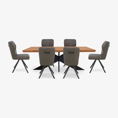 Furniture Village Bodahl - Loki Small Dining Table and 6 Steel Swivel Chairs - Oiled