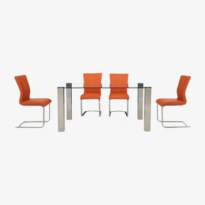 Furniture Village Ideas 160cm Dining Table with Clear Tabletop and 4 Dining Chairs with Square-Edged Cantilever Bases with Curved Bar