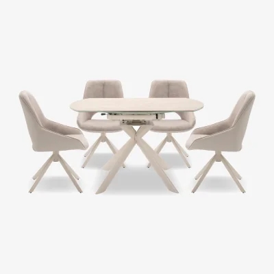 Furniture Village Tino Swivel Extending Dining Table and 4 Two Tone Swivel Chairs