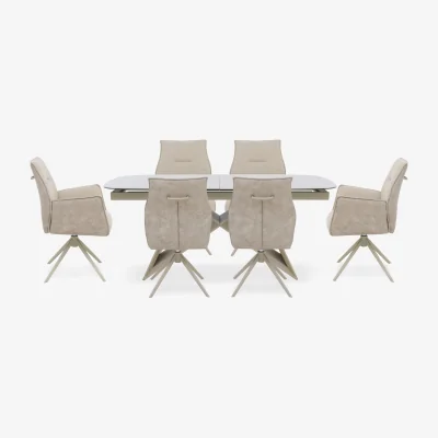 Furniture Village Mirage Large Extending Dining Table with 4 Swivel Chairs and 2 Swivel Dining Arm Chairs