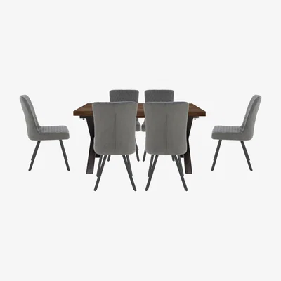 Furniture Village Mars Small Dining Table with 6 Velvet Chairs