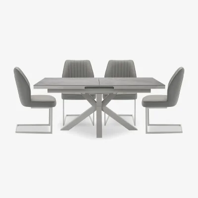 Furniture Village Fumo Pop Up Extending Dining Table and 4 Faux Leather Cantilever Chairs - 178-cm