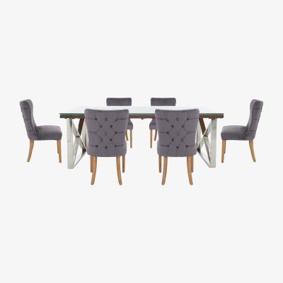 Furniture Village Chennai Dining Table with X-Leg Base and 6 Luxe Chairs - 180-cm - Grey