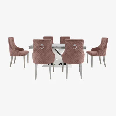 Furniture Village Dolce Large Dining Table and 6 Button Back Dining Chairs