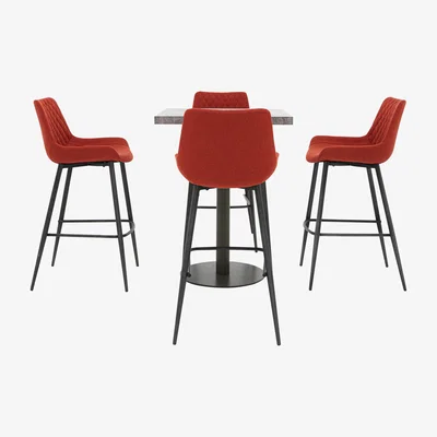 Furniture Village Moon Bar Table and 4 Rocket Bar Stools - Red