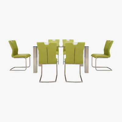 Furniture Village Ideas 160cm Dining Table with Clear Tabletop and 6 Handle-back Dining Chairs with Round-Edged Cantilever Bases