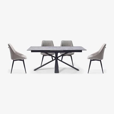 Furniture Village Crete Large Extending Dining Table and 4 Swivel Chairs - Taupe