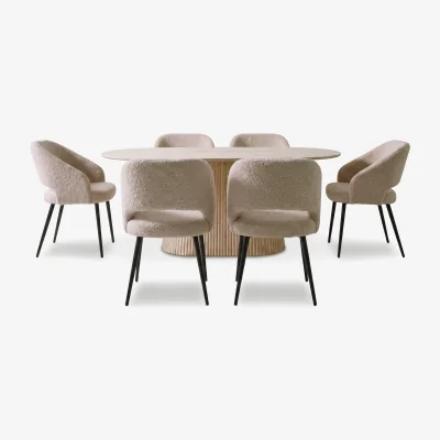 Furniture Village Romeo Oval Dining Table and 6 Fabric Chairs - 200-cm - Dining Room Furniture - In Time for Christmas