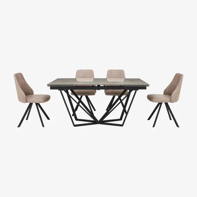 Furniture Village Aquila Extending Dining Table and 4 Swivel Dining Chairs - Grey