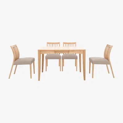 Furniture Village Duplex Small Extending Dining Table with 4 Low Slatted-Back Chairs - Brown