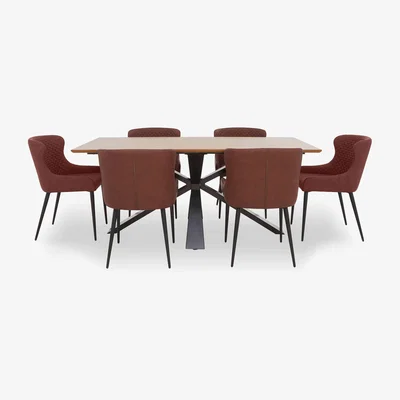 Furniture Village Hanoi Fixed Table with Metal Base and 6 Faux AN Leather Dining Chairs