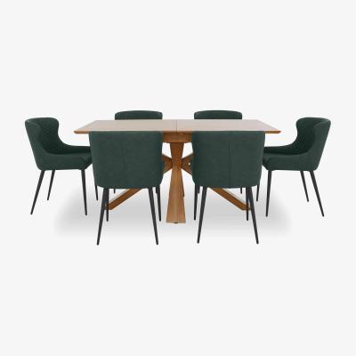 Furniture Village Hanoi Extending Table with Wooden Base and 6 Faux Leather Dining Chairs