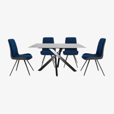 Furniture Village Samurai Compact Dining Table with White Stone Top and 4 Velvet Dining Chairs