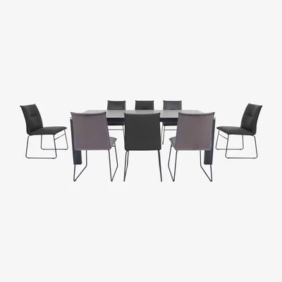 Furniture Village Connubia by Calligaris - Gate Extra-Large Extending Dining Table with Matt Grey Legs, 4 Maya Ski Leg Velvet Dining Chairs and 4 Maya Ski Leg Faux Leather Dining Chairs