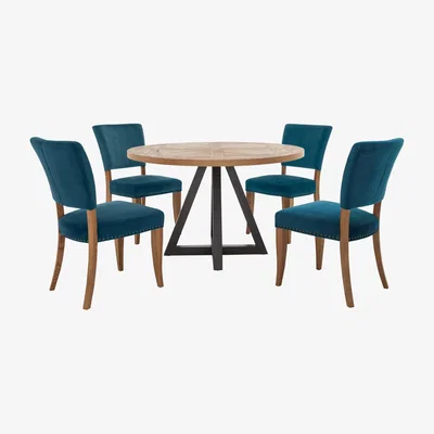 Furniture Village Globe Table and 4 Velvet Chairs Set - Teal