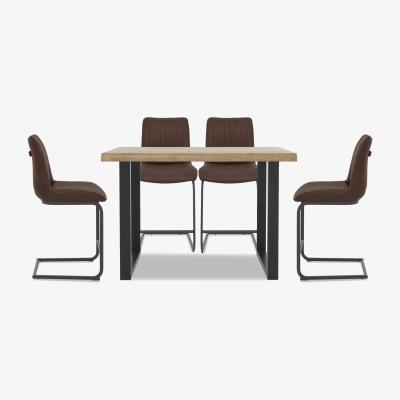 Furniture Village Bodahl - Compact Terra Raw Edge Table with U-Shaped Legs and 4 Cognac Terra Bar Stools - 140-cm - Oiled