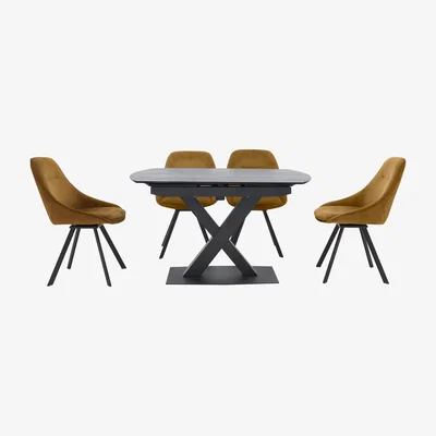 Furniture Village Arctic Extending Dining Table with Graphite Top and 4 Swivel Chairs