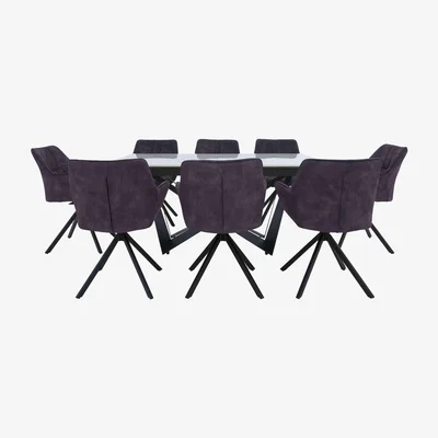 Furniture Village Marvel Black Small Extending Dining Table and 8 Swivel Dining Chairs