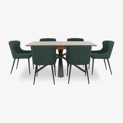 Furniture Village Hanoi Extending Table with Metal Base and 6 Faux Leather Dining Chairs