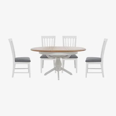 Furniture Village Furnitureland - Hamilton Round Extending Dining Table and 4 Wooden Chairs