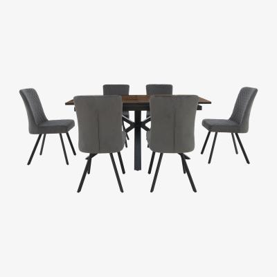 Furniture Village Mars Pop-Up Extending Dining Table and 6 Velvet Dining Chairs - Brown