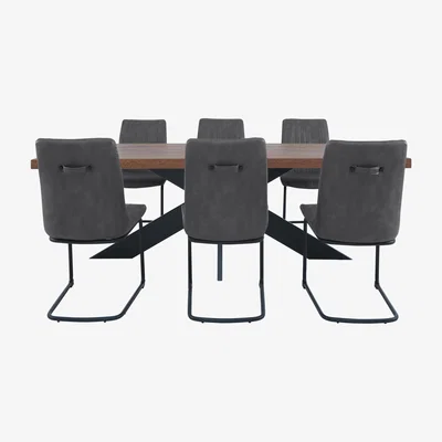Furniture Village Terra Dining Table with Star Leg & 6 Grey Chairs