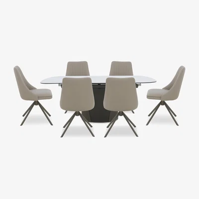 Furniture Village Icon White Extending Dining Table and 6 Icon Chairs with Bronze Legs - 160-cm