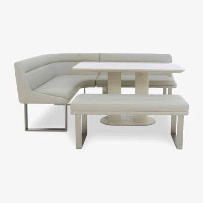 Furniture Village Avorio Fixed Dining Table, Low Bench and Left Hand Facing Corner Bench Set