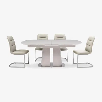 Furniture Village Cashmere Pop-Up Extending Dining Table and 4 Chairs - 180-cm - Taupe