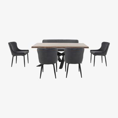 Furniture Village Sapporo Table, 4 Fabric Chairs and Bench Dining Set - Grey