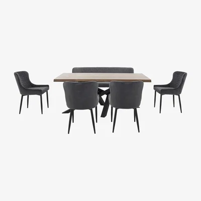 Furniture Village Sapporo Table, 4 Fabric Chairs and Bench Dining Set - Grey
