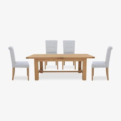 Furniture Village Augusta Large Rectangular Extending Dining Table and 4 Roll Back Upholstered Chairs