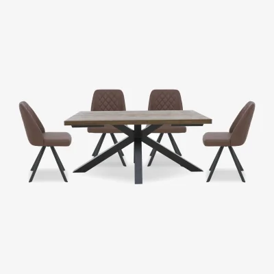 Furniture Village Jupiter Dining Table with Star Base and 4 Swivel Chairs - 140-cm