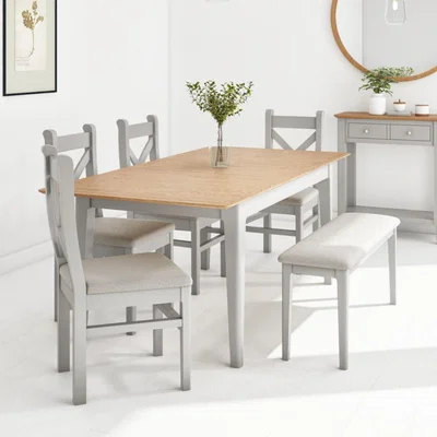 Furniture123 Adeline Grey Extendable Dining Table with 4 Dining Chairs and  1 Bench