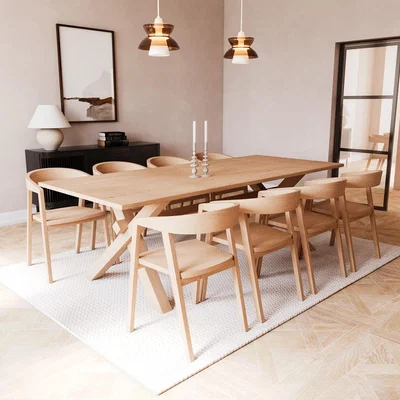 Furniture123 Oak Cross Leg Dining Table with 8 Oak Dining Chairs - Anders