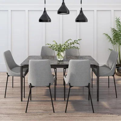 Furniture123 Camilla Extendable Grey Marble Dining Table with 6 Grey Fabric Dining Chairs