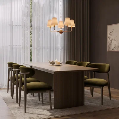 Furniture123 Walnut Finish Extendable Dining Table Set with 6 Green Upholstered Dining Chairs - Seats 6 - Jarel