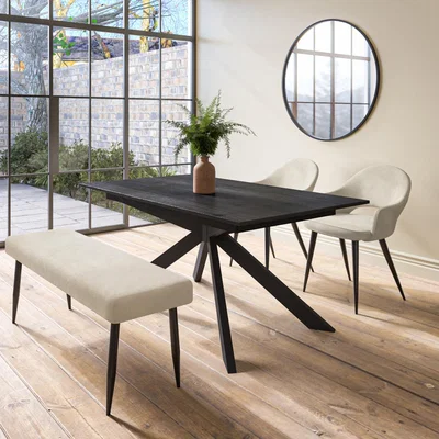 Furniture123 Extendable Black Dining Table with 2 Beige Dining Chairs and Matching Bench - Carson