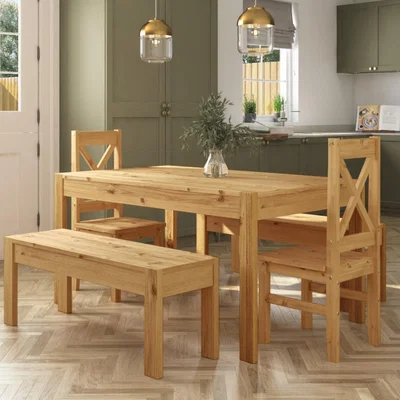 Furniture123 Solid Pine Dining Table with 2 Matching Benches and Chairs - Seats 6 - Emerson