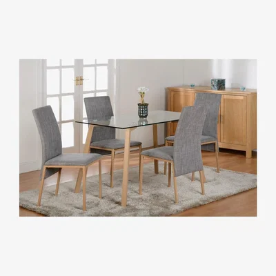 Furniture123 Morton Glass Dining Set with 4 Grey Upholstered Chairs