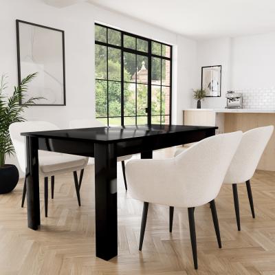 Furniture123 Large Black High Gloss Extendable Dining Table with 4 x Boucle Dining Chairs - Vivienne
