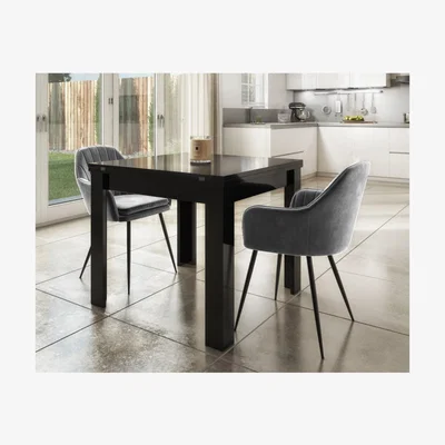Furniture123 Extendable Dining Table in Black Gloss & 2 Chairs in Grey Velvet - Vivienne & Logan