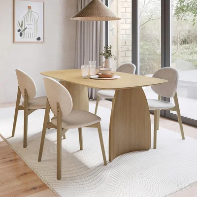 Furniture123 Rectangular Oak Curved Leg Dining Table Set with 4 Cream Upholstered Chairs - Seats 4 - Leona