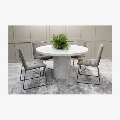 Furniture123 Vida Living Carra Marble Round Dining Set with 4 Grey Soren Chairs