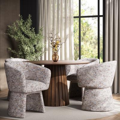 Furniture123 Round Walnut Dining Table Set with 4 Multi Coloured Fabric Swivel Tub Dining Chairs - Owen