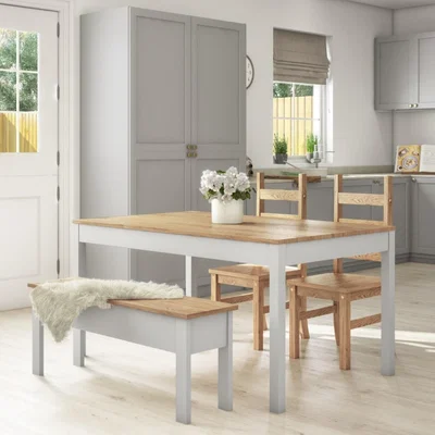 Furniture123 Emerson Grey & Pine Dining Table with 2 Chairs & 1 Bench