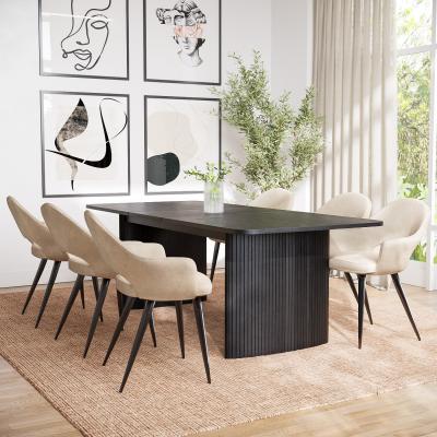 Furniture123 Large Black Oak Dining Table with 6 Beige Fabric Dining Chairs - Jarel