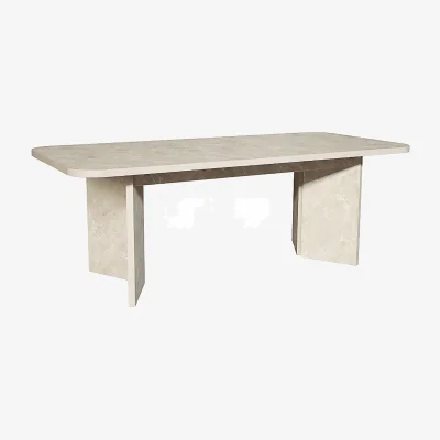 Furniture123 Large Rectangular Beige Marble Effect Extendable Dining Table Set with 6 Mink Velvet Chairs - Seats 6 - Geneva