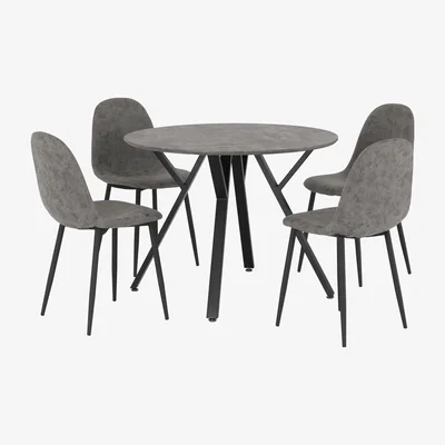 Furniture123 Athens Round Dining Set - Concrete Effect