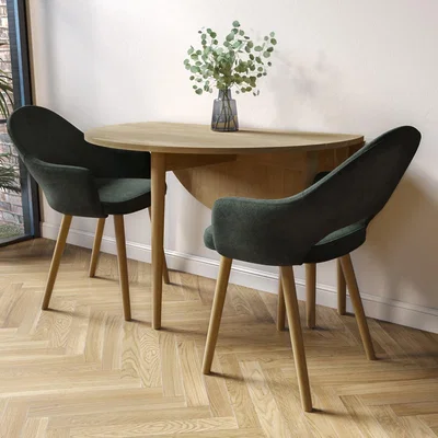 Furniture123 Oak Drop Leaf Dining Table Set with 2 Green Fabric Chairs - Seats 2 - Rudy